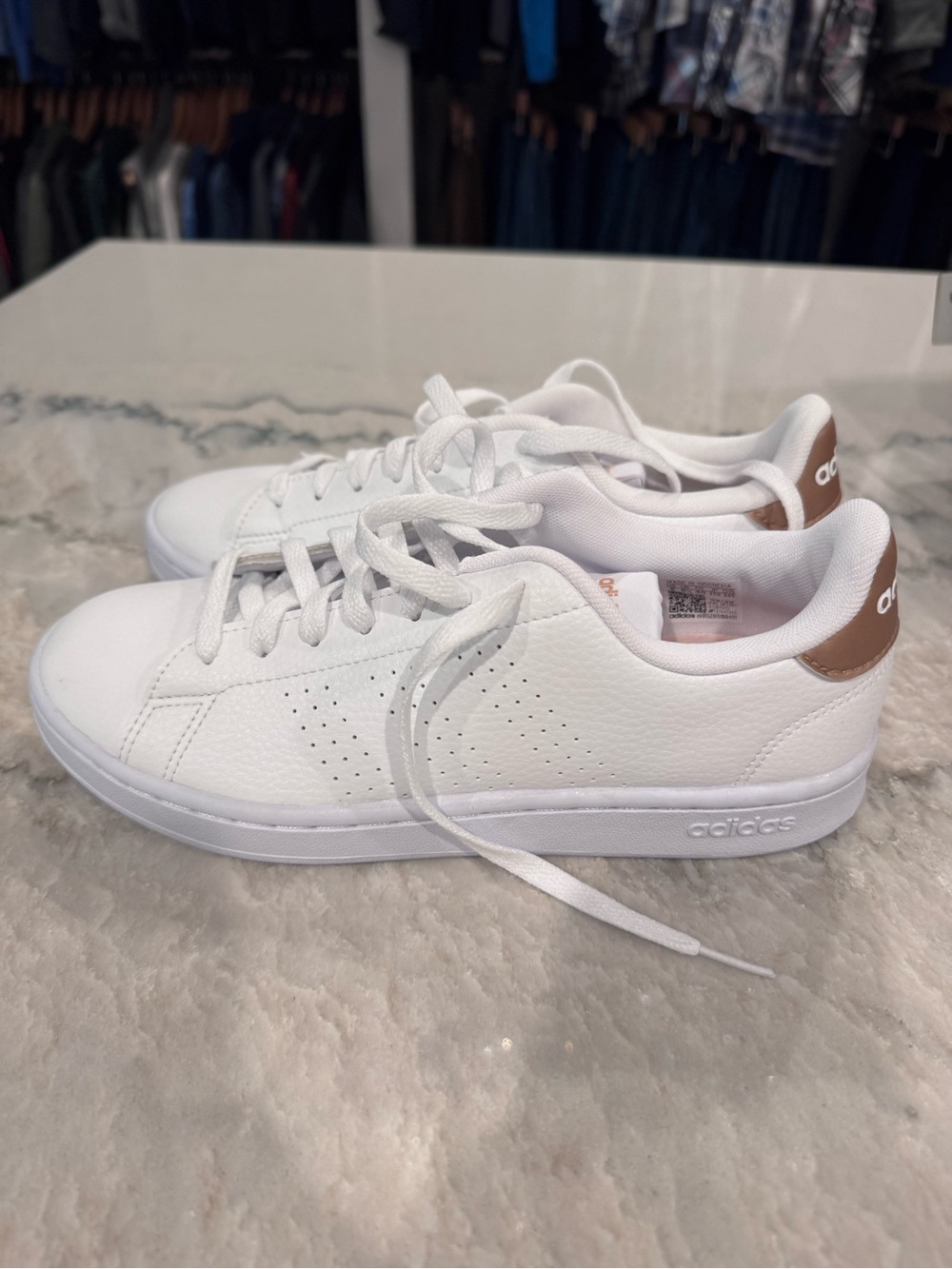 adidas Women’s White Sneakers with Brown Heel Tab